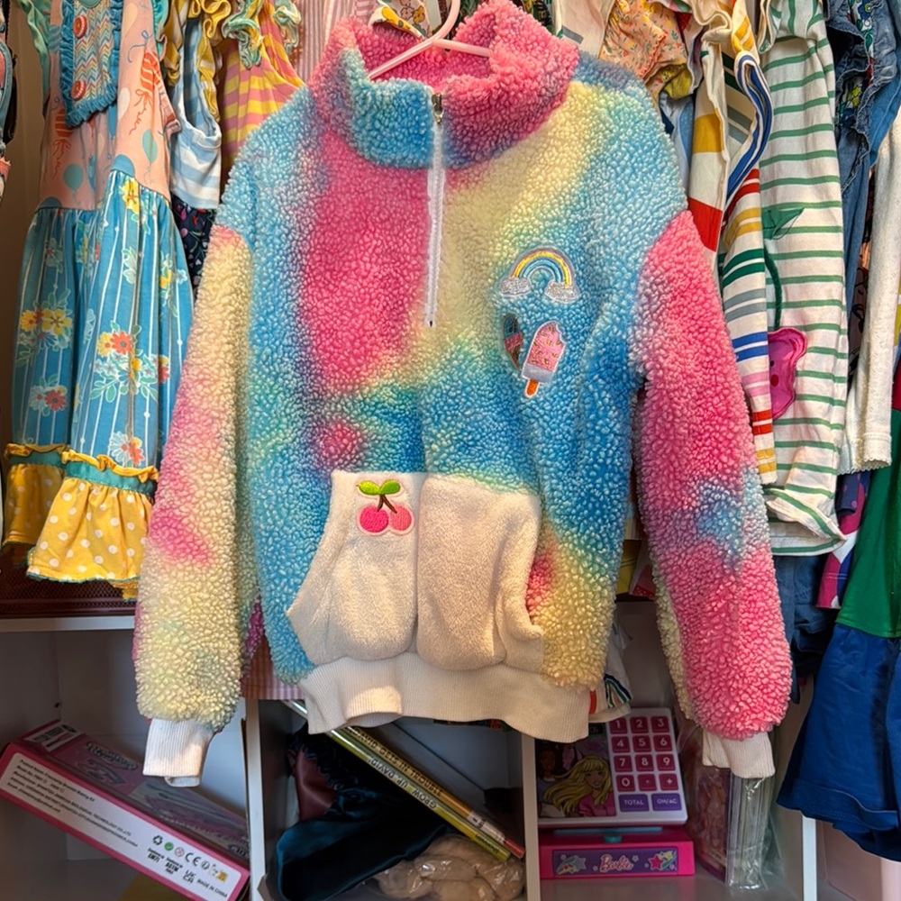 Colorful Tie-Dye Sherpa Pullover